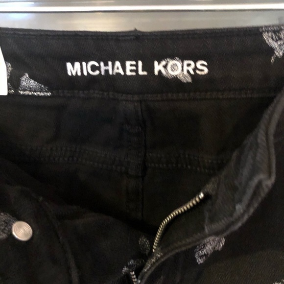 Micheal Kors  size 10 black & silver metallic print jeans IZZY ankle crop NWT - Picture 11 of 16